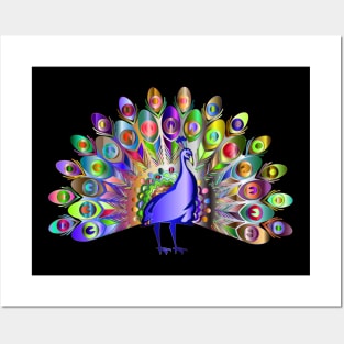 Pretty and Cute Rainbow Colored Peacock Bird Posters and Art